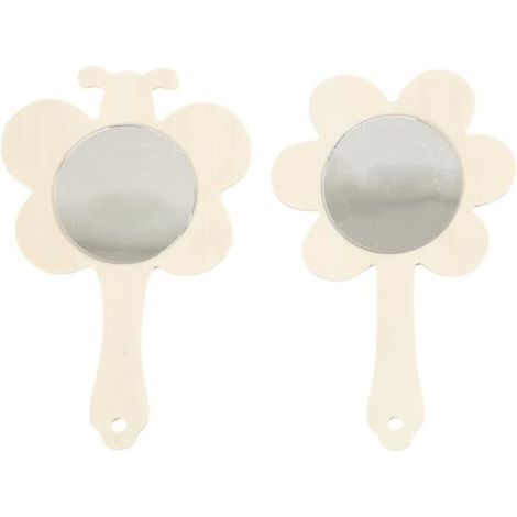 Miroir à main - Décoratif - Bois clair - Lot de 2 - 13,9 x 9 cm - Asymétrique