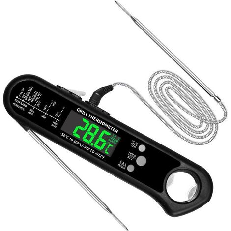 Thermomètre de cuisine à lecture instantanée, sonde double longue pour viande et BBQ, écran LCD, cuisson précise, 2 sondes, barbecue, grillade, rôti, pâtisserie (1/5)