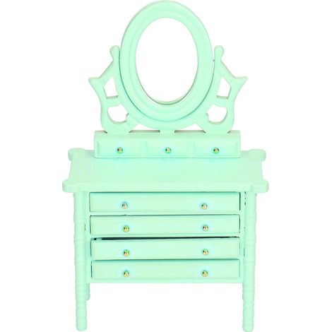 Table de Toilette Miniature 1:12 en Bois avec Miroir Vert - Meuble de Poupée Haute Fidélité (1/5)