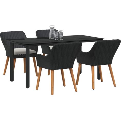 Maison Exclusive - Set da Pranzo per Giardino con cuscino 5 pcs Nero polyrattan