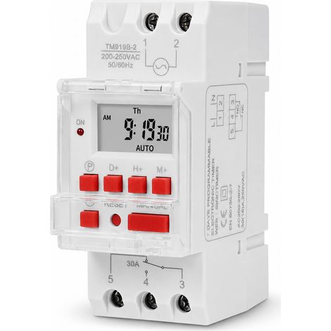 Programmateur Horaire Numérique 30A, 28 Programmes ON/OFF, 7 Jours, Écran LCD, Rail DIN 35 mm, 200-250V (1/5)