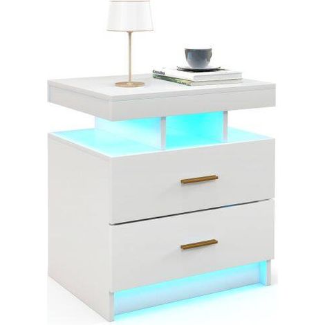 Table de chevet laquée brillante avec mode d'éclairage réglable et télécommande - blanc (1/5)