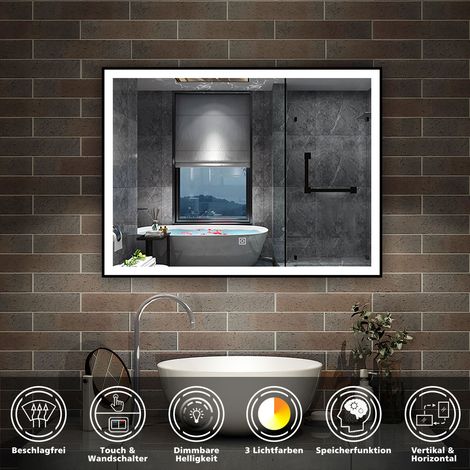 LED Wandspiegel Touch Badspiegel Badezimmerspiegel Beleuchtung Beschlagfrei Kalt/Warmweiß dimmbar 80 x 60cm (1/5)