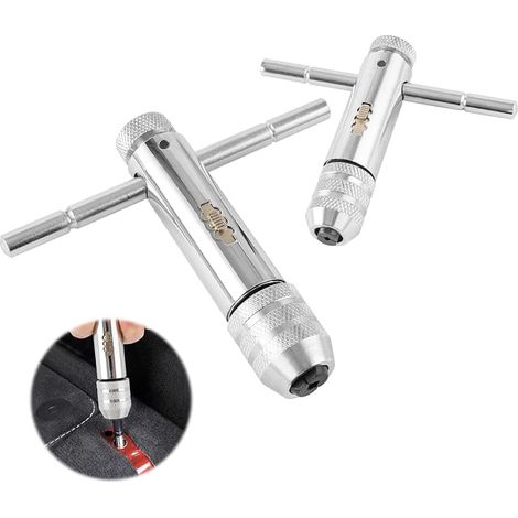 2 Pcs Adjustable T Shape Wrench with T-Handle Ratchet Wrench for Metric Tap M3-M8/M5-M12 (1/4)