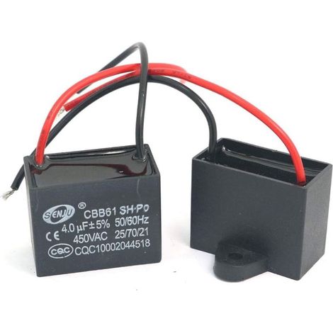 Condensateur CBB61 4µF 450V AC Pour moteurs de ventilateurs Fréquence 50/60Hz Dimensions 37x24x13mm Lot de 2 (1/5)