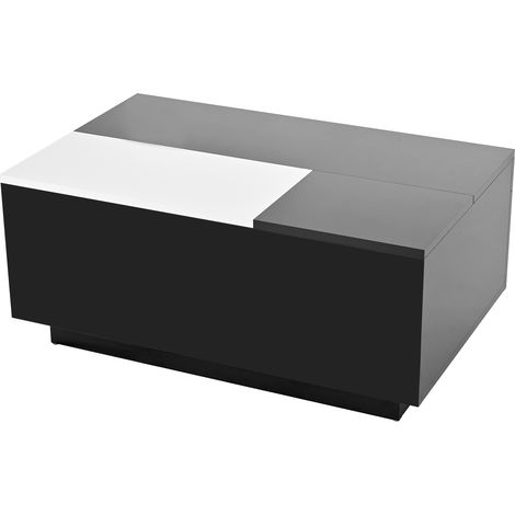 ELVMI Tavolino da salotto alzabile con 1 Cassetto nascosto e LED Bluetooth, finitura lucida, in MDF, Nero e Bianco (1/4)