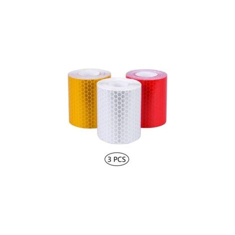 rollos de cinta reflectante de seguridad para camiones y equipos motorizados de carretera, 1 cm x 8 m (blanco, rojo, amarillo) - Crezuo