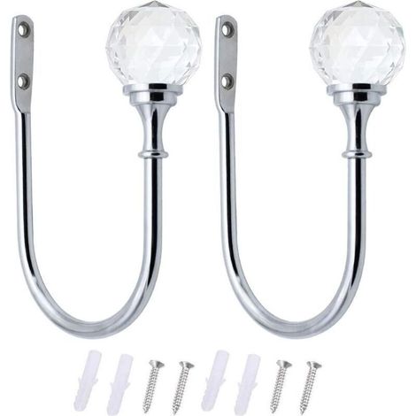 Curtain tiebacks, crystal curtain hooks, U-shaped metal ball curtain tiebacks, curtain hooks for heavy and light curtains, silver curtain hooks (1/5)