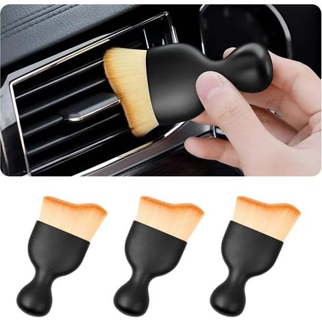 3 Pièces Brosse de Detail pour Voiture, Pinceaux Nettoyage Voiture, Brosses Poussière Auto avec Poils Doux, Voiture Détail Brosse pour Moteur, Tableau de Bord et Intérieur (Brun) (1/5)