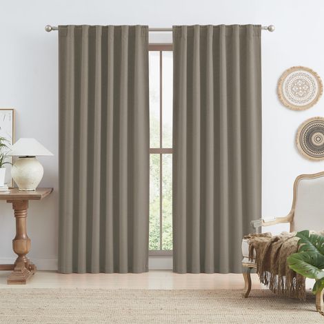 Lot de 2 Rideaux occultants Taupe de 243 cm de Long avec Pattes arrière et Crochet en Toile de Jute pour Salon, Sac de Plage, Sable Brut, 127 cm de Large (1/5)