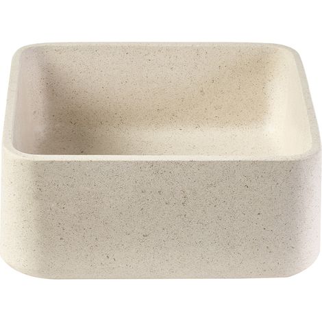 Vasque carrée en pierre naturelle beige L30 cm FENG (1/3)