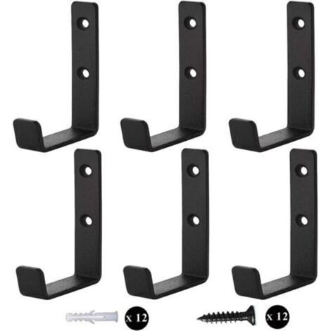 Lot de 6 crochets muraux en acier au carbone – Fixation par vis – Résistants à la corrosion – Supporte jusqu'à 30 kg – Pour garage et outils lourds