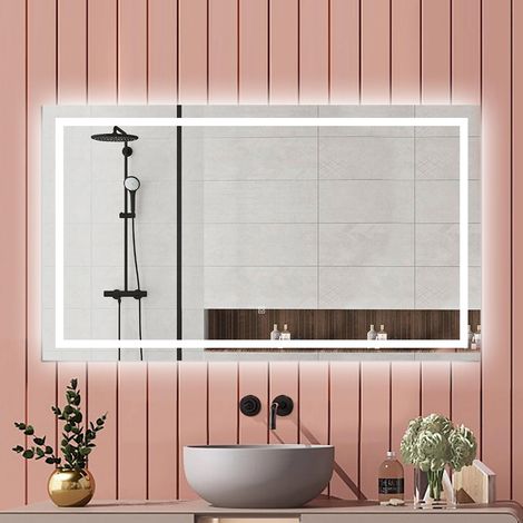 Miroir de salle de bain LED L.100 x H.80 cm avec Anti-Buée + 3 Couleurs + Dimmable, Miroir Lumineux Mural