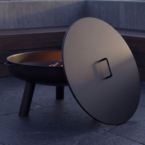 Jiubiaz Couvercle rond pour brasero Ø 75,5 cm, acier carbone noir 1,5 mm, poignée inox 304, pour jardin et terrasse (1/4)