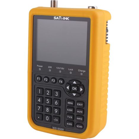 Mesureur de champ Satellite, Terrestre DVB-S, DVB-T - Satlink WS 6909 - Ecran couleur LCD 3.5p, 950MHz-2150MHz, Batterie 3000mAH