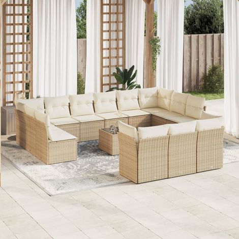 vidaXL Set Divani da Giardino 14pz con Cuscini in Polyrattan Beige (1/3)