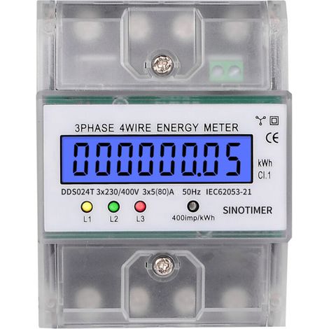 DDS024 Three-Phase Energy Meter on DIN Rail, Backlit Display 380V/400V 5-80A, 4P Direct Connection for Domestic and Professional Electricity Monitoring (1/5)