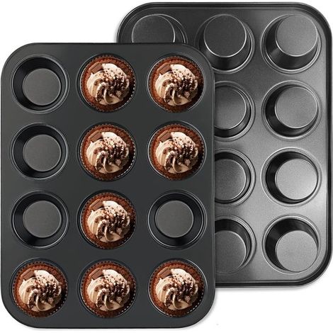Teglia per torte, teglia rotonda con 12 cavità, 2 pezzi, 35,1 x 26,6 x 3 cm, teglia da forno, teglia per torte in acciaio al carbonio, teglia per torte fatte in casa (1/5)