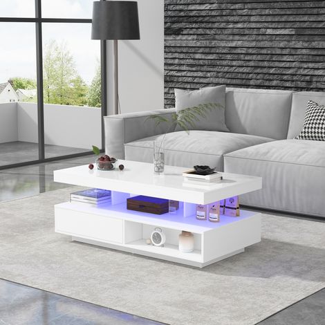 Table basse 95x50x42,5 cm blanc – rangements intégrés, sans matelas (1/5)