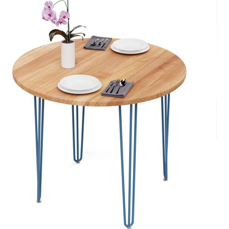 Esstisch rund 90 cm Stärke: 28mm, Farbe: Dunkel, Beine: Blau (1/5)