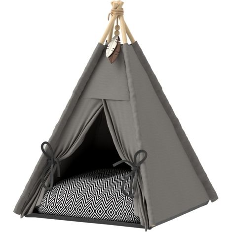 Cage pour chien-Tente tipi avec coussin lavable-Fond antidérapant-Balle-Maison pour chats-60x60x76cm (1/5)