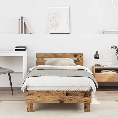 Bed Frame with Headboard Old Wood 90 x 200 cm Engineered Wood vidaXL (1/5)