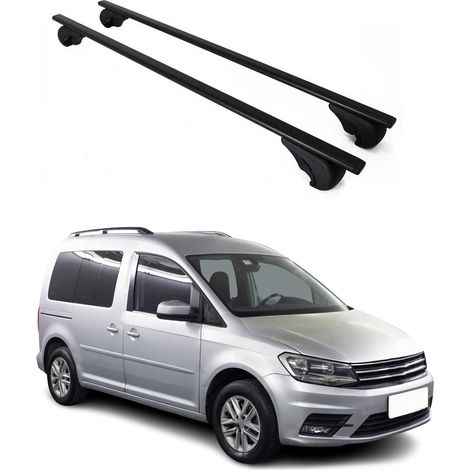 OMAC Barres de toit pour VW Caddy III 2015-2020 FL – TÜV / DIN 75302:2019 – Antivol inclus – Charge max 75 kg – 2 barres Noir (1/4)