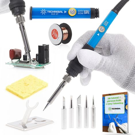 Techrebal „Blue Jet“ TBJ60W Präzisionslötkolben mit Potentiometer, 60 W + 5 Lötspitzen + Zubehör