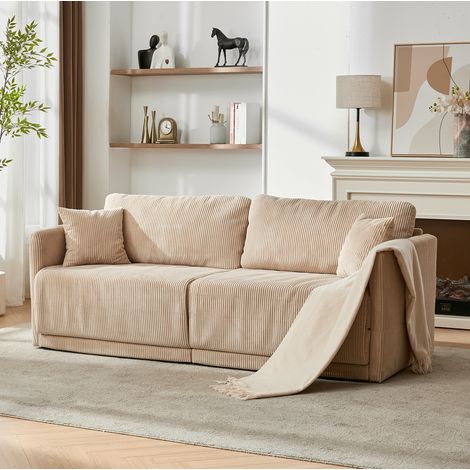Divano letto convertibile beige 182x88x84 cm, tessuto in poliestere, 2 colli MEUBLIV (1/5)