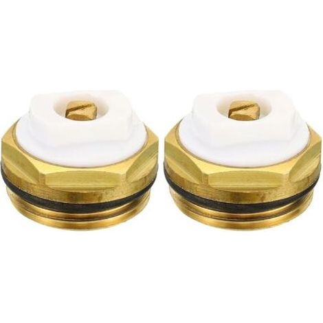 3/4" BSP Mâle Filet Manuel Radiateur Air Ventilation Bouchon Vannes, 2 Paquet Laiton Bouchon pour Radiateur Chauffage, Or Blanc (1/5)