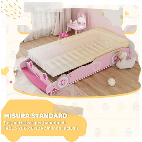 Lit de voiture pour enfant 3-5 ans, 140x70 cm, rose, avec barrières de sécurité surélevées (1/5)