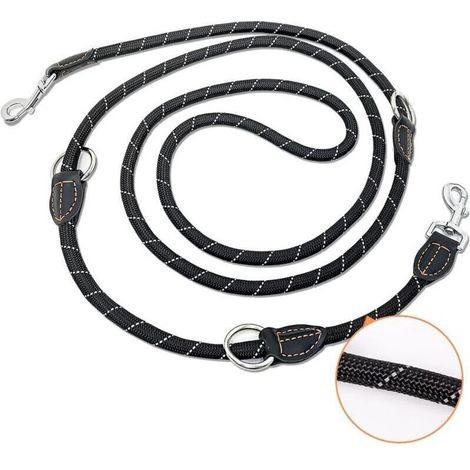 Laisse double pour chien – 3 m, réglable en 3 positions, nylon résistant, laisse d’épaule multifonction pour promenade confortable