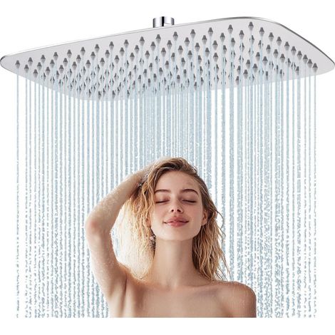 Regendusche 40x25cm Edelstahl, Anti-Kalk-Düsen, Chrom, Rechteckig (1/5)