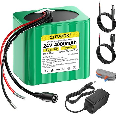 Batterie au lithium 24 V 4000 mAh et chargeur, câble d'extension, connecteur de câble pour projets de bricolage, lanternes de rue solaires, caméra de vidéosurveillance, haut-parleur (1/5)