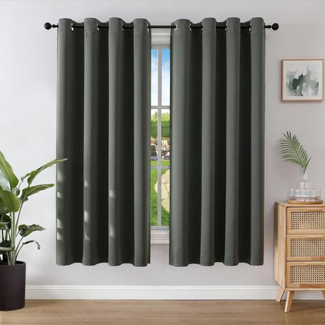 Rideaux occultants, lot de deux, isolation thermique, œillets, protection UV, convient aux chambres et aux salons (gris foncé, 130 cm de large x 160 cm de haut)