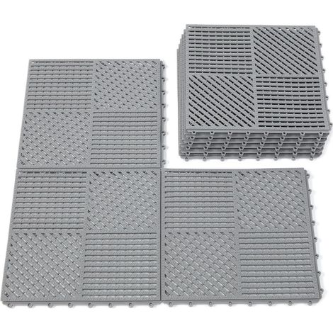 Lot de 9 dalles de sol antidérapantes et emboîtables pour drainage - Tapis de douche extérieur pour piscines, salles de bains, sous-sols, bateaux et zones pour animaux de compagnie, 30.5 x 30.5 cm, gr (1/5)