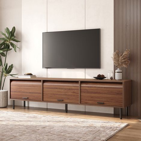 TV-lowboard 180x40x55 cm - fernsehschrank fürs wohnzimmer mit 3 schiebetüren und 5 metallfüßen - mdf holz modern - nussbaum und schwarz (1/5)