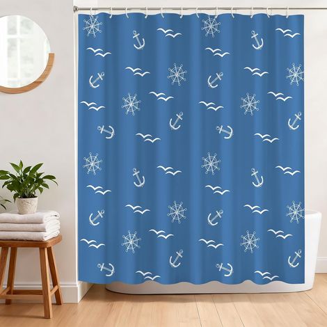 Rideau de Douche Nautique Anti Moisissure 180 x 180 cm Rideau Douche Roue de Bateau et Oies Sauvages Tissu Polyester Imperméable Lavable Rideau Baignoire avec 12 Crochets (1/5)