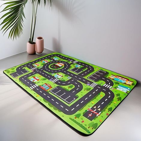 Rennstreckenmatte 80 x 120 cm, Stadtspielmatte für Kinder, strapazierfähiges PVC, rutschfest, für Jungen und Mädchen (1/5)