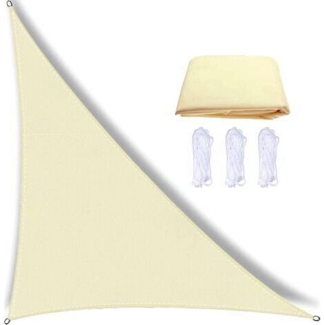 Voile d'ombrage Triangulaire 3 x 4 x 5m, Blanc crème, Triangle Rectangle imperméable Toile Ombrage,Protection 95% UV,pour Patio Jardin Terrasse Camping,Corde Fixe Incluse (1/5)