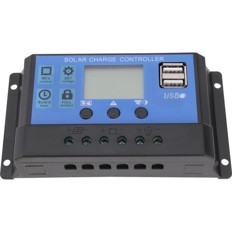 1 contrôleur de charge de batterie panneau solaire 30 A 12 V/24 V écran LCD double port USB régulateur intelligent adapté pour la maison, l'industrie, les affaires, etc (1/5)