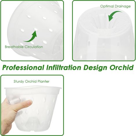 Pot de fleurs pour orchidées, transparent et respirant, avec trous, pour l'intérieur et l'extérieur. (1/5)