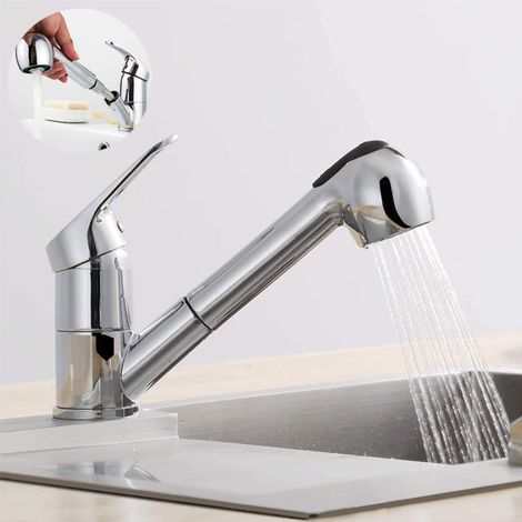 Mitigeur Extractible Télescopique - Robinet de Cuisine/Salle de Bain - 2 Tuyaux 3/8" Inclus - Mélangeur Eau Chaude/Froide - Haute Flexibilité (1/5)