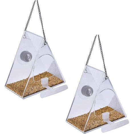 Lot 2 mangeoires fenêtre oiseaux ventouses transparentes remplissage facile graines jardin balcon observation (1/5)