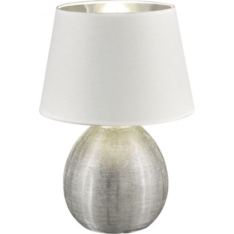 Lámpara Base Cerámica Plata Pantalla Luxor Blanco Ø24 cm Trio Lighting