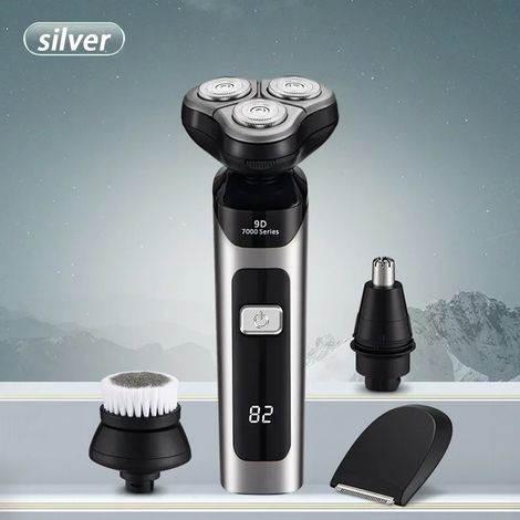 Rasoir 4 en 1 argenté, rechargeable, étanche, USB-C, écran LCD (1/5)