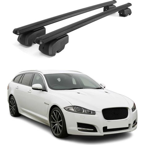 OMAC Barres de toit en aluminium pour Jaguar XF X260 Sportbrake 2017-2024 – City Crash – ISO/PAS 11154:2006 – Antivol inclus – Charge max 75 kg – 2 barres Noir (1/4)