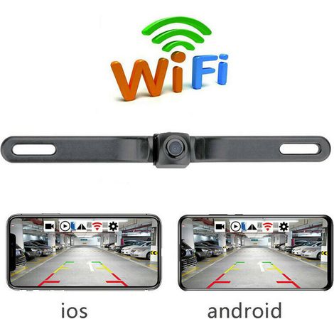 Cadre de plaque d'immatriculation 170° WiFi, caméra de recul sans fil pour vue arrière (1/5)