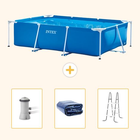 Intex – Piscine tubulaire rectangulaire 300x200x75 cm – 4 pièces – Pompe à filtre 2271 l/h – Couverture solaire WAYS D'luxe – Échelle 91 cm (1/5)