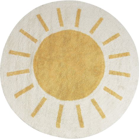 Tappeto in cotone rotondo ø 140 cm per bambini con motivo decorativo Beige chiaro e giallo Baiker